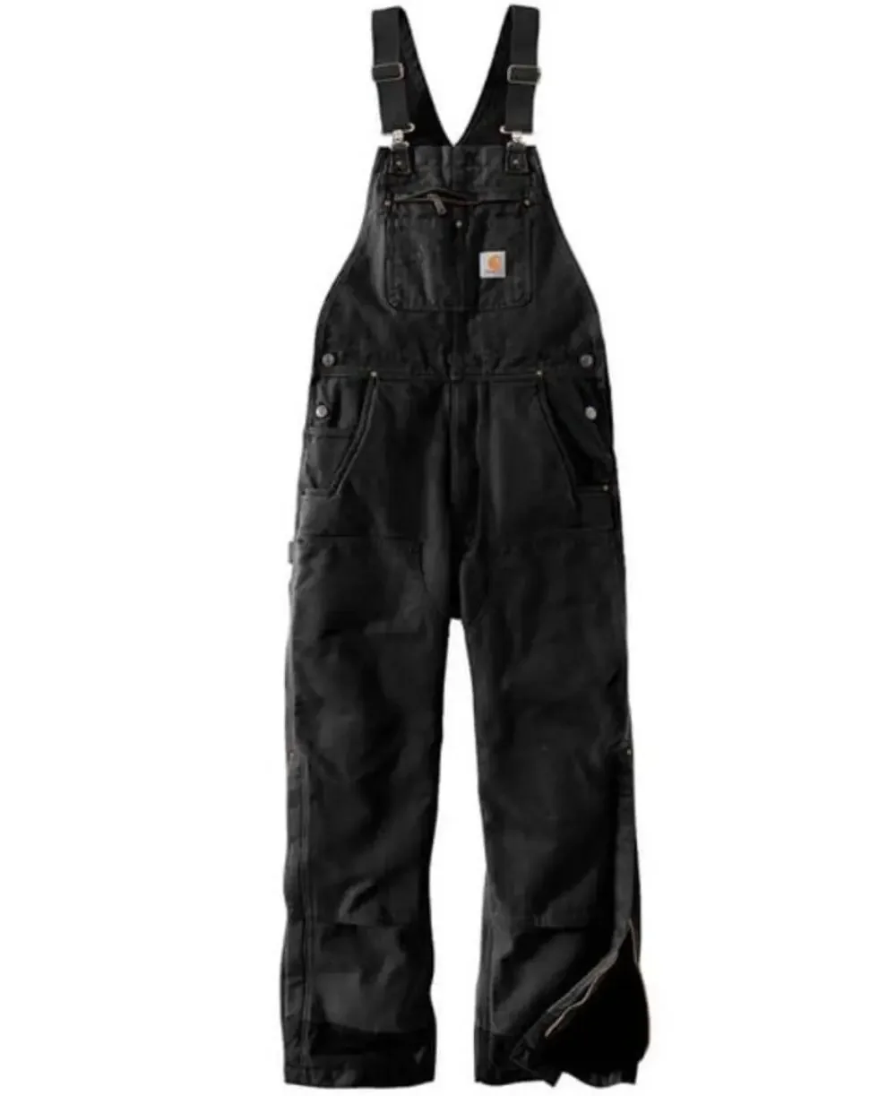 Carhartt Duck Bib Overalls 3M Thinsulate Relaxed Fit Worn Wear Black 2XL Short